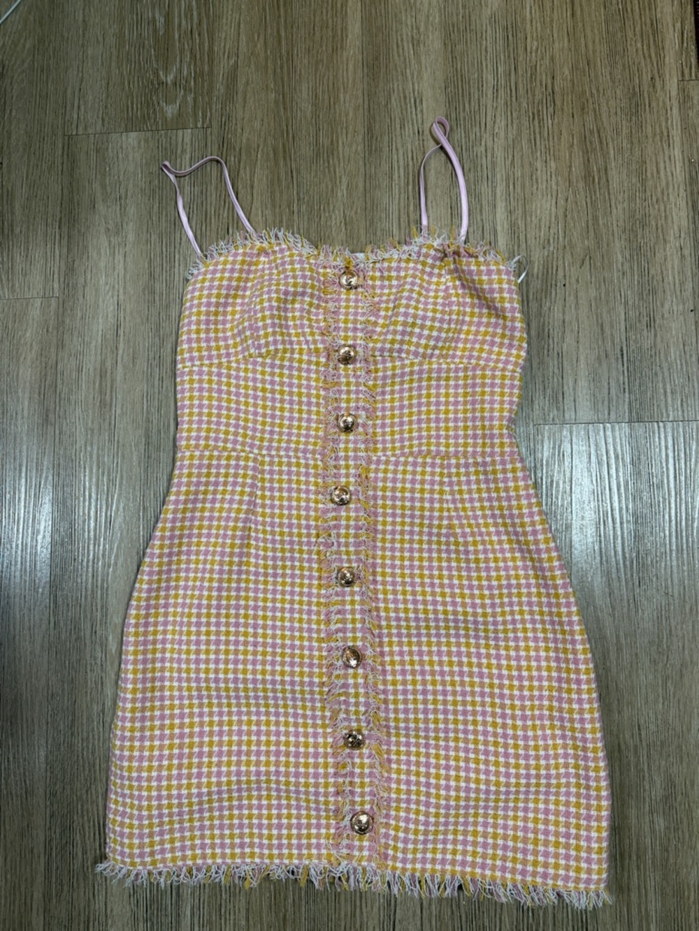 New Walter Baker Pink and Yellow Houndstooth Mini Dress size 10
